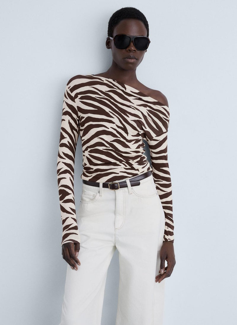 Zebra Asymmetrical Neck T-Shirt