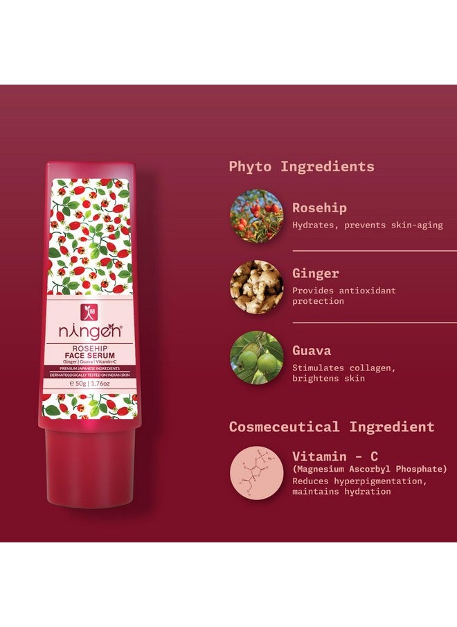 Rosehip Face Serum I Goodness Of Ginger, Guava, Vitamin-C I Dermatologically Tested, Paraben Free I Helps Reduce Fine Lines, Improve Overall Skin Texture I 50G