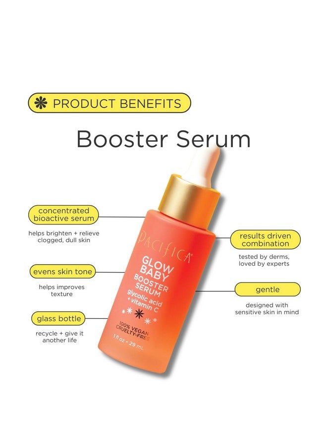 Beauty, Glow Baby Booster Serum For Face, Vitamin C And Glycolic Acid, Brightens And Supports, For All Skin Types, Fragrance Free, Clean Skin Care, Vegan & Cruelty Free , 1 Fl Oz