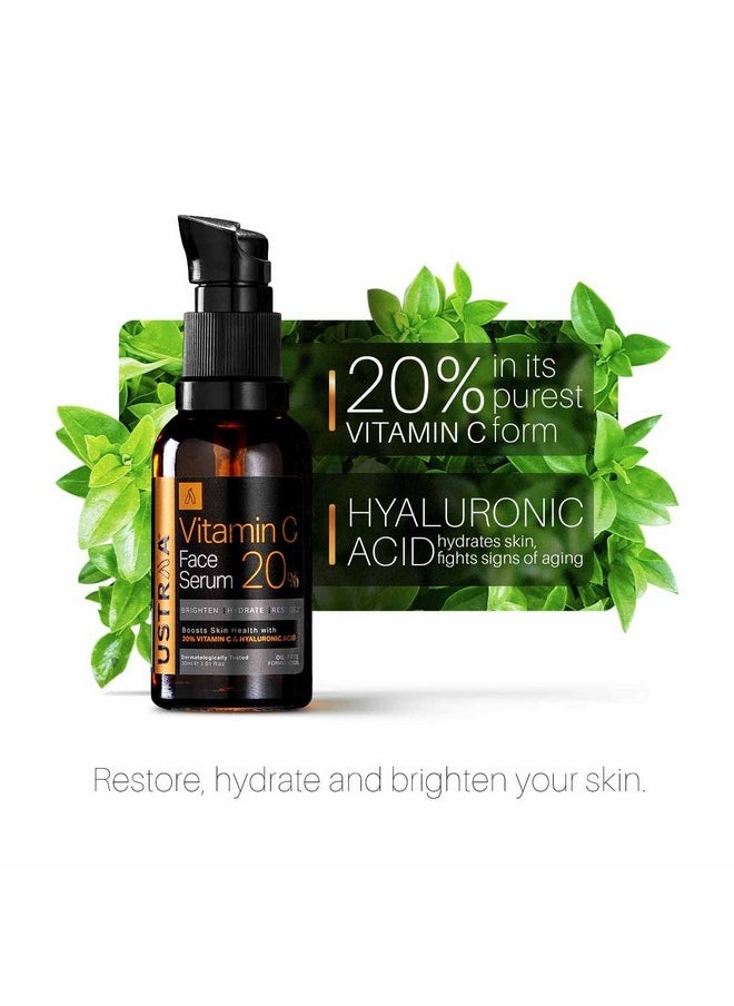 Bright Skin Combo - 20% Vitamin C Face Serum With Hyaluronic Acid 30Ml & Night Cream With Niacinamide 50G, Dermatologically Tested For Skin Brightening