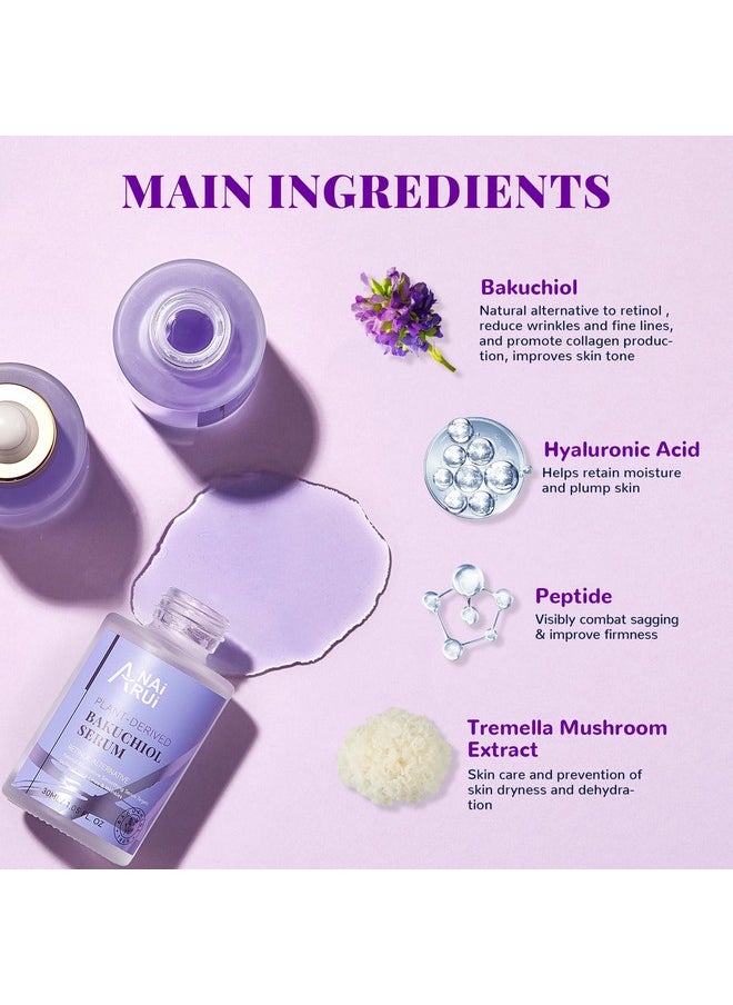 Bakuchiol Face Serum For Face, Bakuchiol Retinol Alternative Serum,Smoothing Face Serum With Hyaluronic Acid & Peptide Sensitive Skin Serum, Anti Aging & Wrinkle Serum, 1Fl.Oz