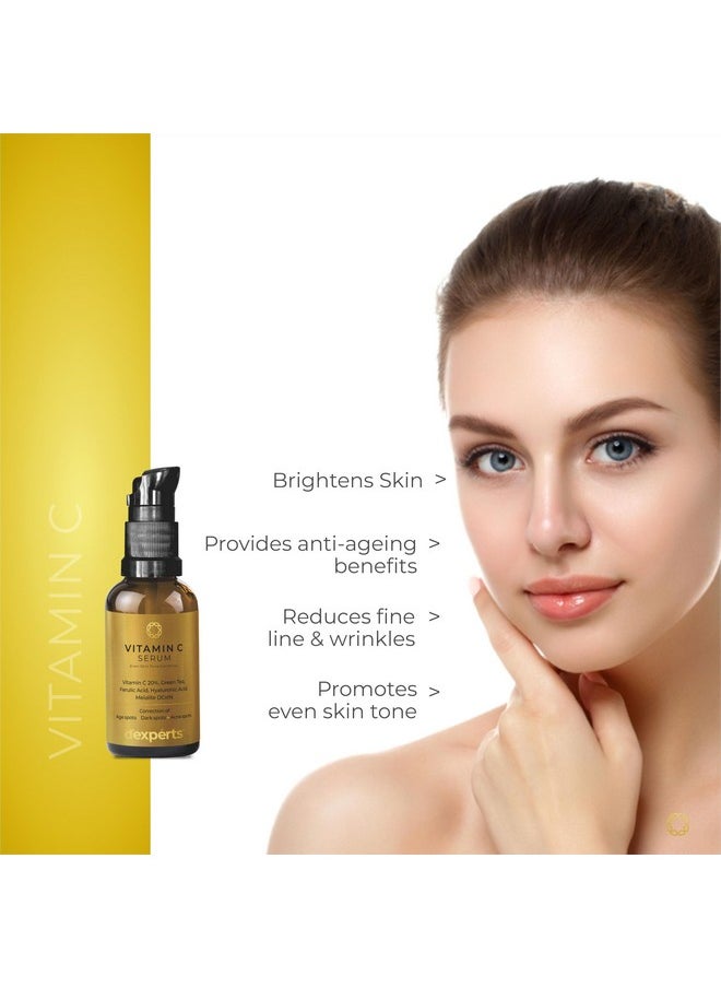 D'Experts Vitamin C Serum With Green Tea, Ferulic Acid, Hyaluronic Acid | Correction Of Age Spots, Dark Spots & Acne Spots | Reduces Fine Lines & Wrinkles | For All Skin Types 30Ml