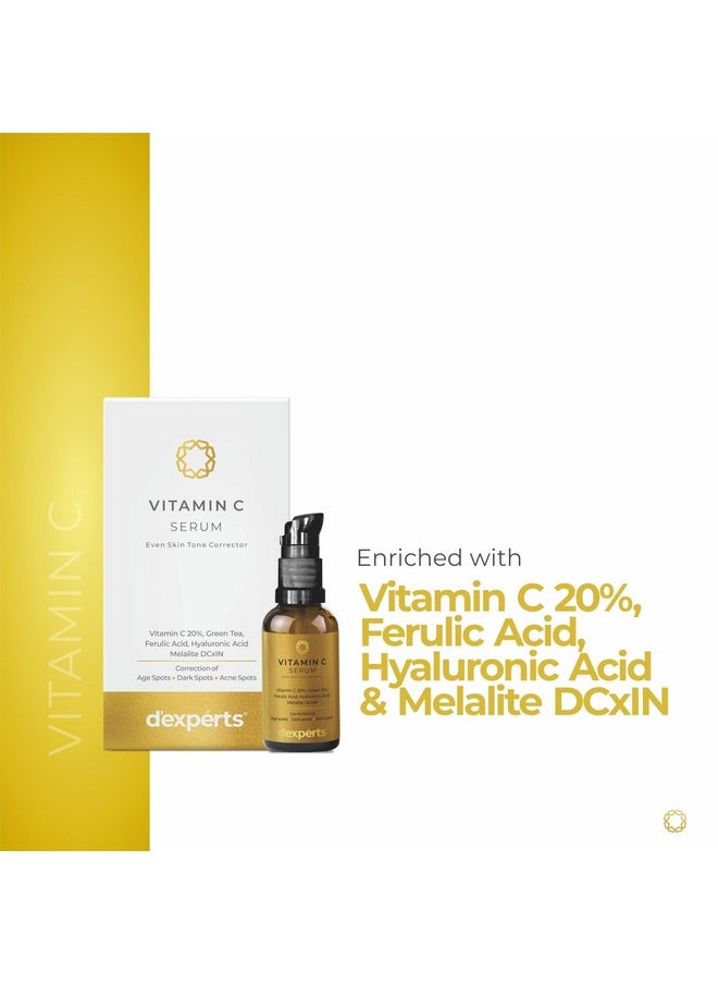 D'Experts Vitamin C Serum With Green Tea, Ferulic Acid, Hyaluronic Acid | Correction Of Age Spots, Dark Spots & Acne Spots | Reduces Fine Lines & Wrinkles | For All Skin Types 30Ml