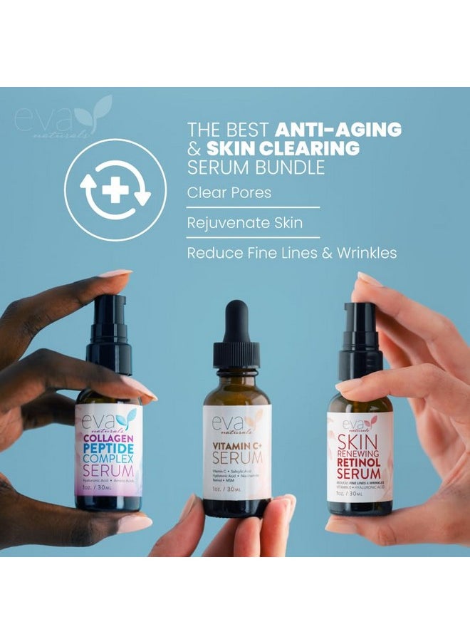 Trifecta Serum Bundle - Vitamin C Plus, Collagen Peptide Serum, Retinol Serum - Serum Set For Collagen Boost, Anti Aging & Youthful Glowing Skin