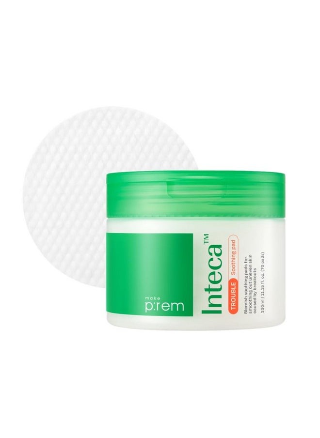 Make P:Rem Inteca Trouble Soothing Pads, Dual-Texture Jumbo Pads For Exfoliating/Blackheads/Sebum Care, Trouble Calming Pad For Sensitive Skin, Korean Skin Care, 11.15 Fl.Oz, 330Ml (70 Pads)