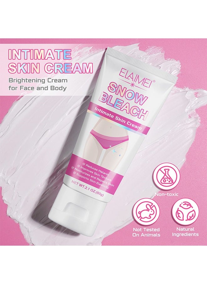 Snow Bleach Intimate Skin Cream, For Dark Spot Remover For Body, Intimate Areas, Underarm, Neck, Armpit, Knees, Elbows, Dark Spot Remover Cream, Skin Lightening Bleaching Cream For Face And Body 60G