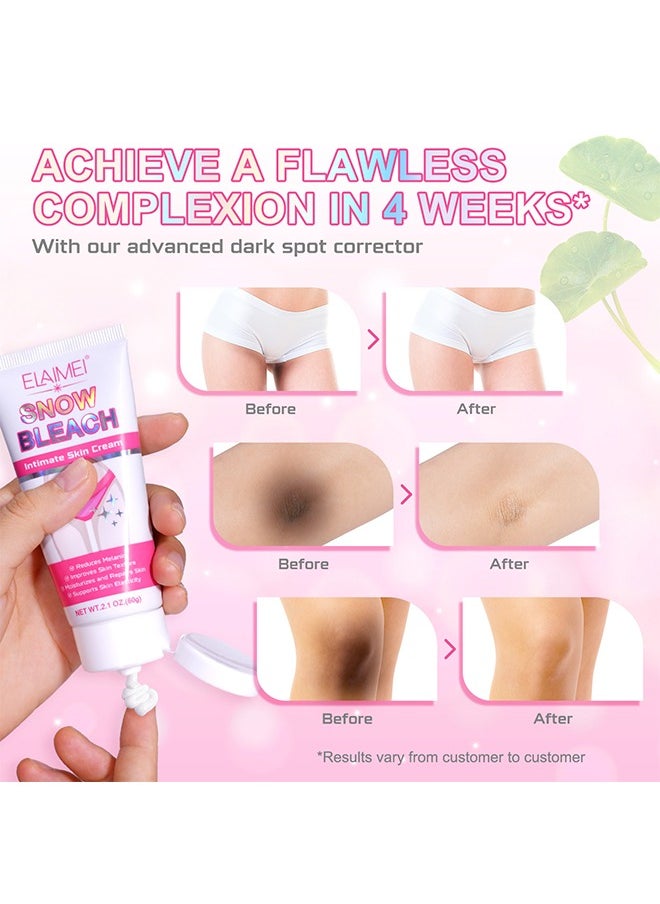 Snow Bleach Intimate Skin Cream, For Dark Spot Remover For Body, Intimate Areas, Underarm, Neck, Armpit, Knees, Elbows, Dark Spot Remover Cream, Skin Lightening Bleaching Cream For Face And Body 60G