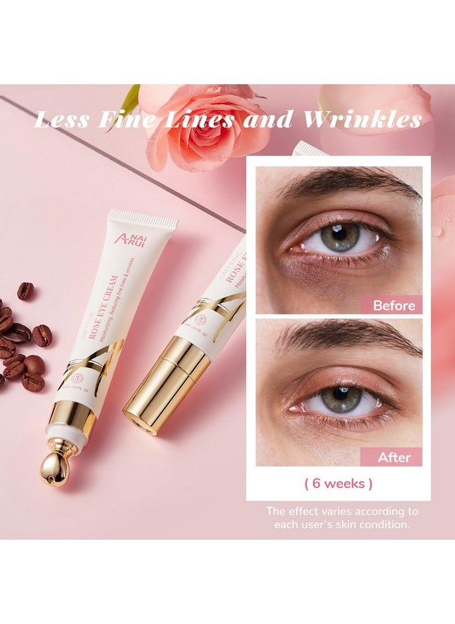 Rose Caffeine Eye Cream For Dark Circles, Anti-Aging Eye Cream With Retinol, Collagen, Hydrating, Firming, Under Eye Serum For Puffiness Bags, Reduce Wrinkles And Fine Lines Daily 0.5 Fl Oz