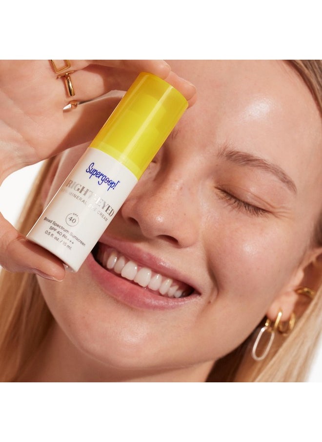 Bright-Eyed 100% Mineral Eye Cream, 0.5 Fl Oz - Spf 40 Pa+++ Hydrating & Illuminating Mineral Sunscreen - Under Eye Cream For Dark Circles & Puffiness - Revives Tired Eyes