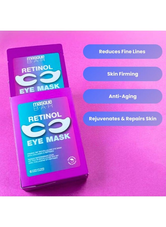 Firming 360 Degree Bio Cellulose Retinol Eye Mask - Anti-Wrinkle Eye Patches With Collagen, Peptides, And Hyaluronic Acid - Korean Eye Mask For Skin Firming & Plumping (6Pk)