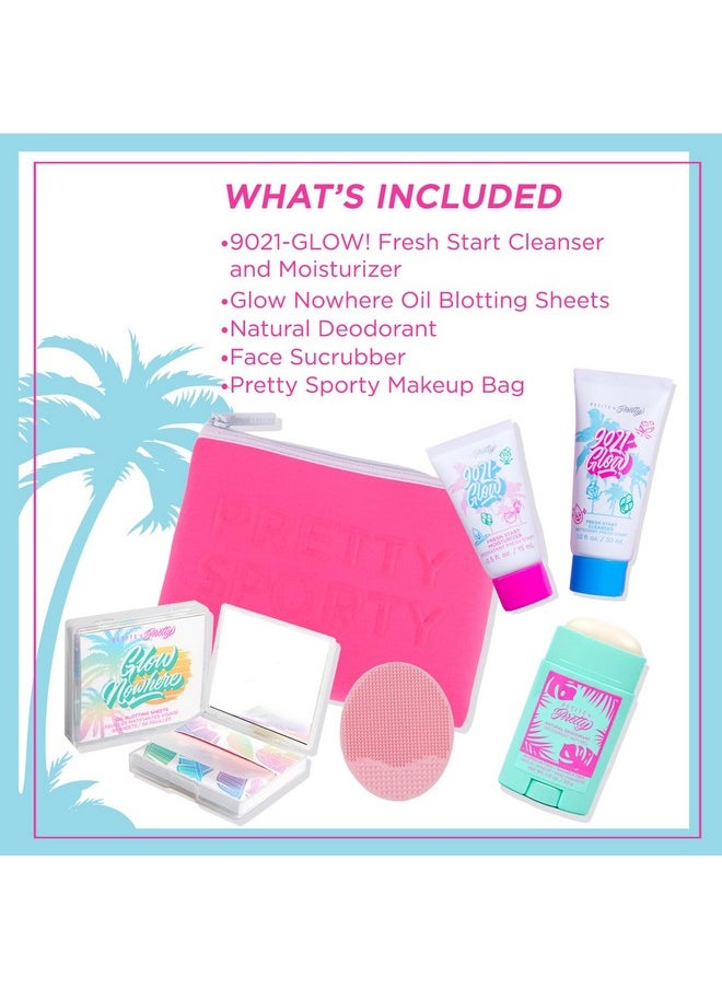 Petite ’N Pretty Sporty Set For Kids, Teens And Tweens - Skin Care Kit Of Cleanser,Moisturizer, 50 Pcs Of Oil Blotting Sheets, And Natural Deodorant - Travel Essentials For Fresh & Glowing Skin