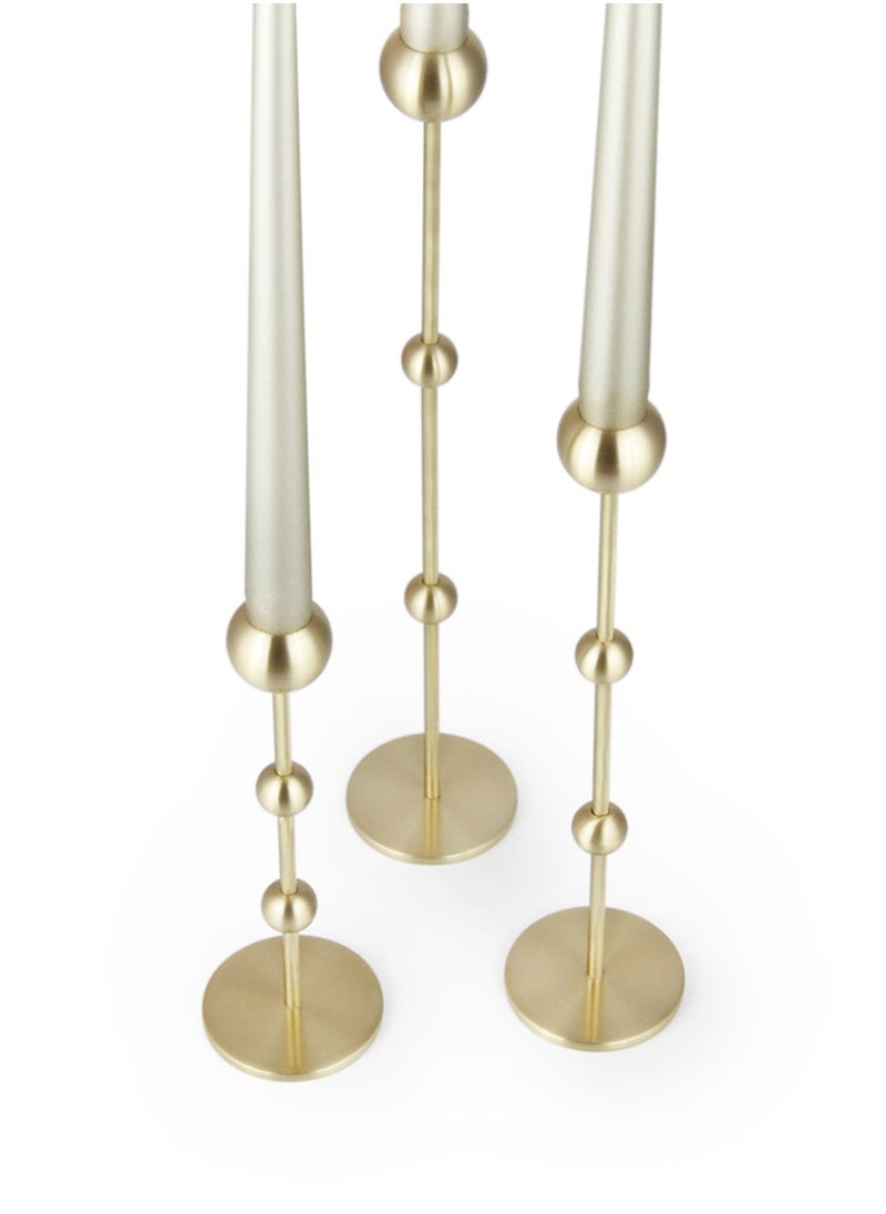 Brazen Society Long Brass Candlestick Set of 3 – Elegant Brass Candle Holders