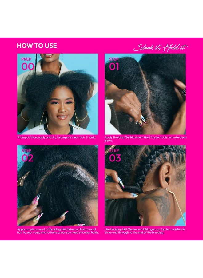 Braiding Gel Extreme Hold Styler Fixer For Box Braids & Cornrows, Hydrating, Conditioning, Long-Lasting Frizz Control, 4C Moisturizing, Nourishing High Shine (6 Fl. Oz.)
