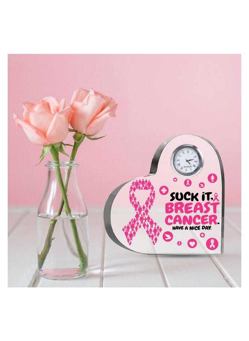 PinkCancer Awareness Heart-Shaped Crystal With Clock-Gifts For PinkCancer Awareness Gifts-Awareness Clock