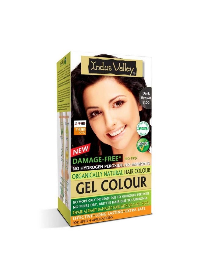 Damage Free Natural Gel Hair Colour For Women | Ammonia & Ppd Free Organic Hair Colour With 100% Grey Coverage, Long Lasting Conditioning Hair Color | Dark Brown 3.00-220 Ml