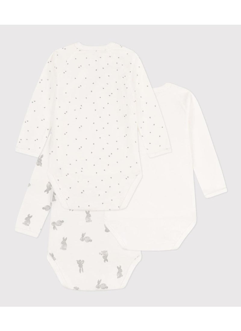 Long-sleeved wrapover rabbit themed cotton bodysuits - Pack of 3