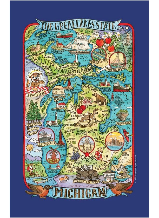 Designs Adventure Destinations Michigan Map Tea Kitchen Towel, 18