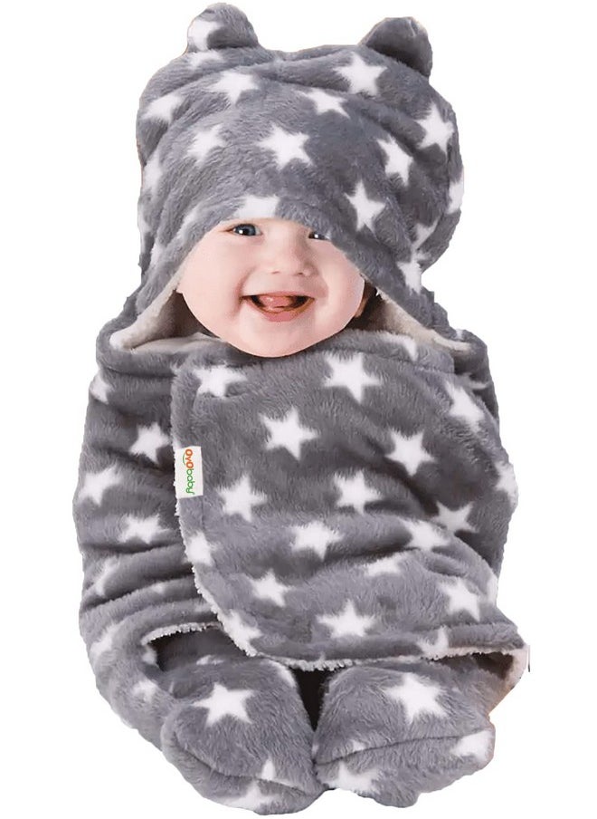 Baby Blankets New Born Babies | Pack Of 1, Super Soft Baby Wrapper Baby Sleeping Bag For Baby Boys, Baby Girls, Babies (76Cm X 70Cm, 0-6 Months, Fleece, Skin Friendly, Star Grey)