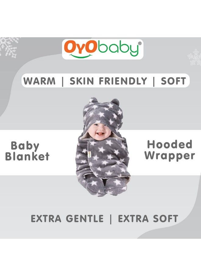 Baby Blankets New Born Babies | Pack Of 1, Super Soft Baby Wrapper Baby Sleeping Bag For Baby Boys, Baby Girls, Babies (76Cm X 70Cm, 0-6 Months, Fleece, Skin Friendly, Star Grey)