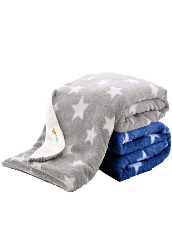 Baby Blankets Newborn 0-2Years Set Of 2 (Dark Blue & Grey) | Ultrasoft Baby Blanket For Babies | Reversible | Fleece | Fluffy