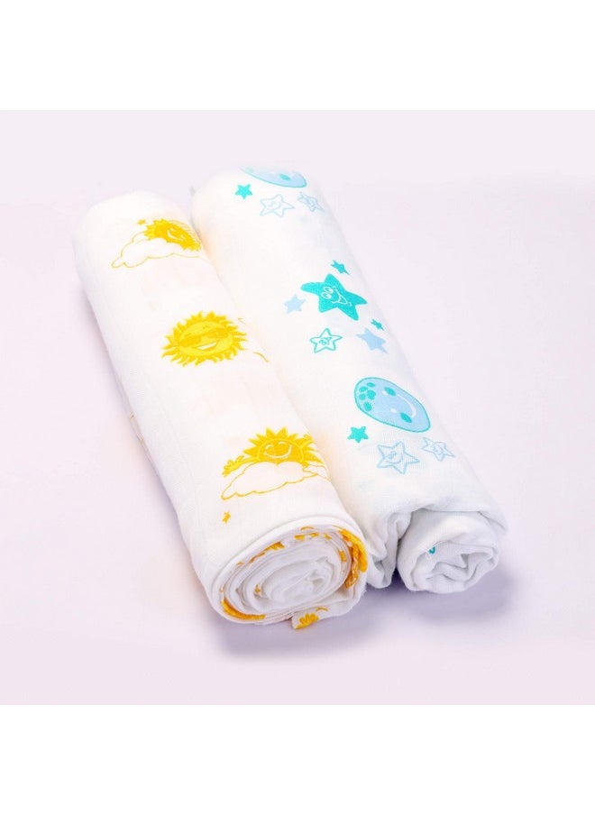 Newborn Baby Girl'S Infant Boy'S Super Soft Premium Pure Organic Cotton Comfortable Muslin Swaddle Receiving Blankets Wrapper Cloth Towel Stroller Cover Sky Pack Of 2 Multicolor 100X100 Cm