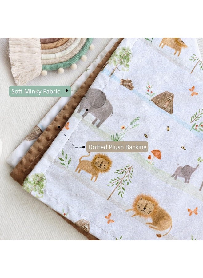 Baby Blanket For Boys Girls Soft Plush Minky Fabric Bed Blanket With Double Layer Dotted Backing, Lovely Woodland Animal Pattern Blanket For Infant Toddler Newborn 30 X 40 Inch