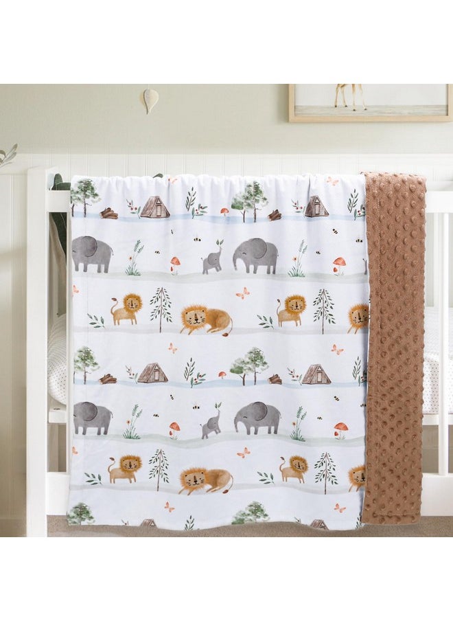 Baby Blanket For Boys Girls Soft Plush Minky Fabric Bed Blanket With Double Layer Dotted Backing, Lovely Woodland Animal Pattern Blanket For Infant Toddler Newborn 30 X 40 Inch