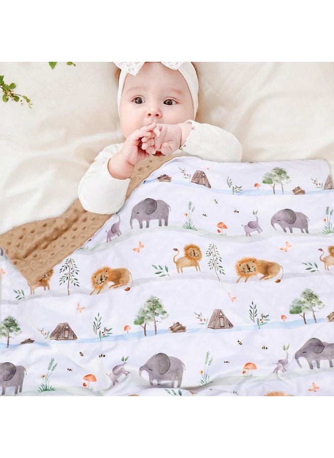 Baby Blanket For Boys Girls Soft Plush Minky Fabric Bed Blanket With Double Layer Dotted Backing, Lovely Woodland Animal Pattern Blanket For Infant Toddler Newborn 30 X 40 Inch