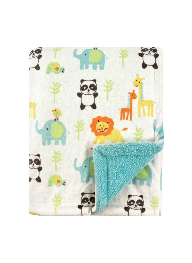 Unisex Baby Plush Blanket With Sherpa Back, Neutral Animals, One Size