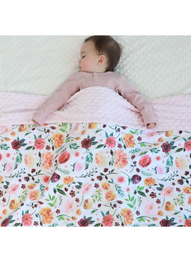 Baby Blanket For Girls Super Soft Double Layer Minky With Dotted Backing, Receiving Blanket With Elegant Floral Multicolor Printed Blanket 30 X 40 Inch(75X100Cm)