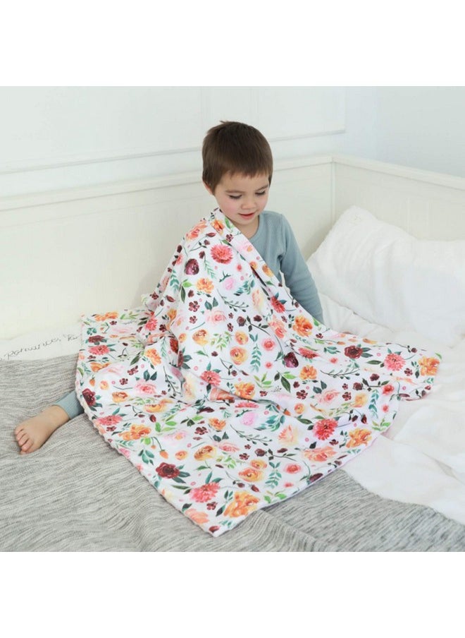Baby Blanket For Girls Super Soft Double Layer Minky With Dotted Backing, Receiving Blanket With Elegant Floral Multicolor Printed Blanket 30 X 40 Inch(75X100Cm)