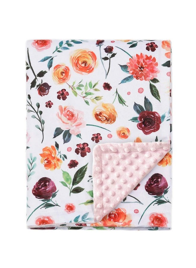 Baby Blanket For Girls Super Soft Double Layer Minky With Dotted Backing, Receiving Blanket With Elegant Floral Multicolor Printed Blanket 30 X 40 Inch(75X100Cm)