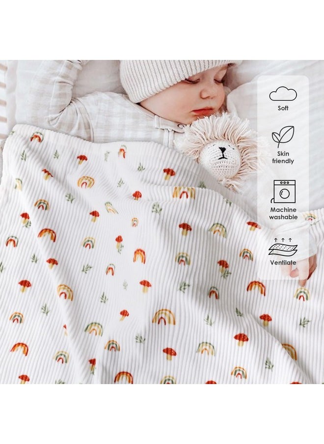 Baby Blankets For Girls, Soft Comfy Corduroy Bed Blankets With Lovely Rainbow Pattern And Double Layer Dotted Backing For Toddler Newborn Infant Shower Gift Bed Blankets, 30 X 40 Inch