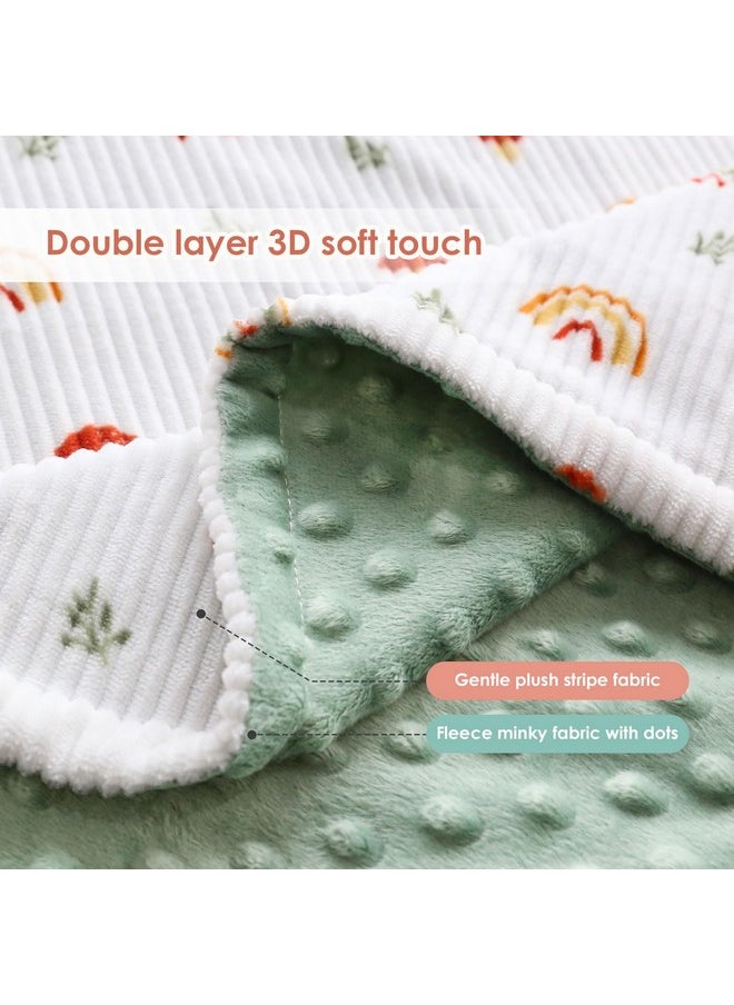 Baby Blankets For Girls, Soft Comfy Corduroy Bed Blankets With Lovely Rainbow Pattern And Double Layer Dotted Backing For Toddler Newborn Infant Shower Gift Bed Blankets, 30 X 40 Inch