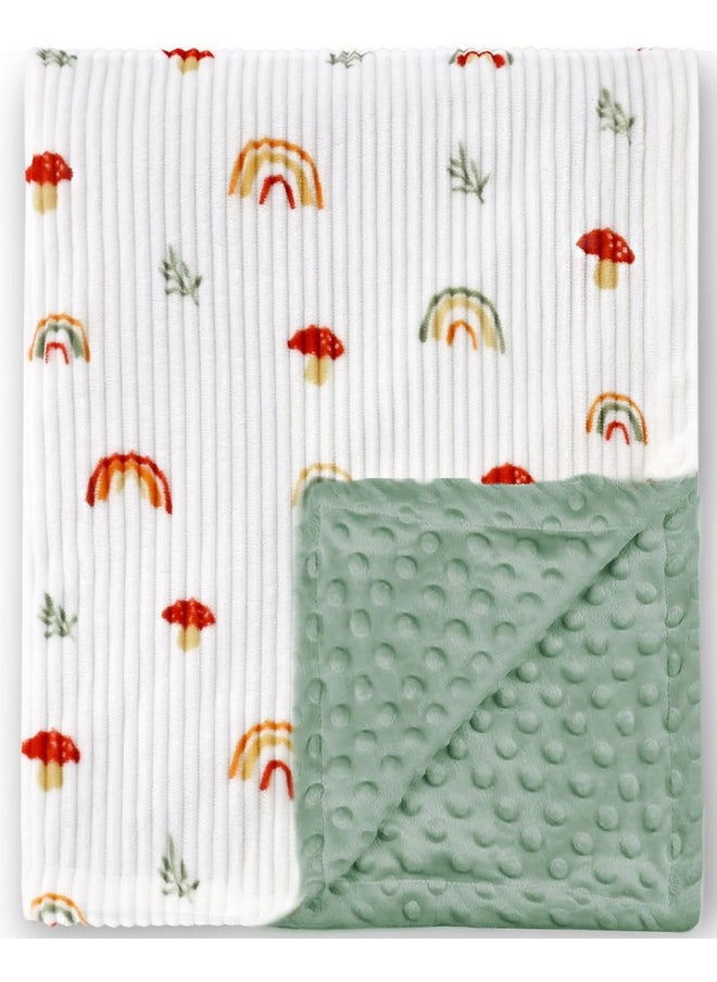Baby Blankets For Girls, Soft Comfy Corduroy Bed Blankets With Lovely Rainbow Pattern And Double Layer Dotted Backing For Toddler Newborn Infant Shower Gift Bed Blankets, 30 X 40 Inch