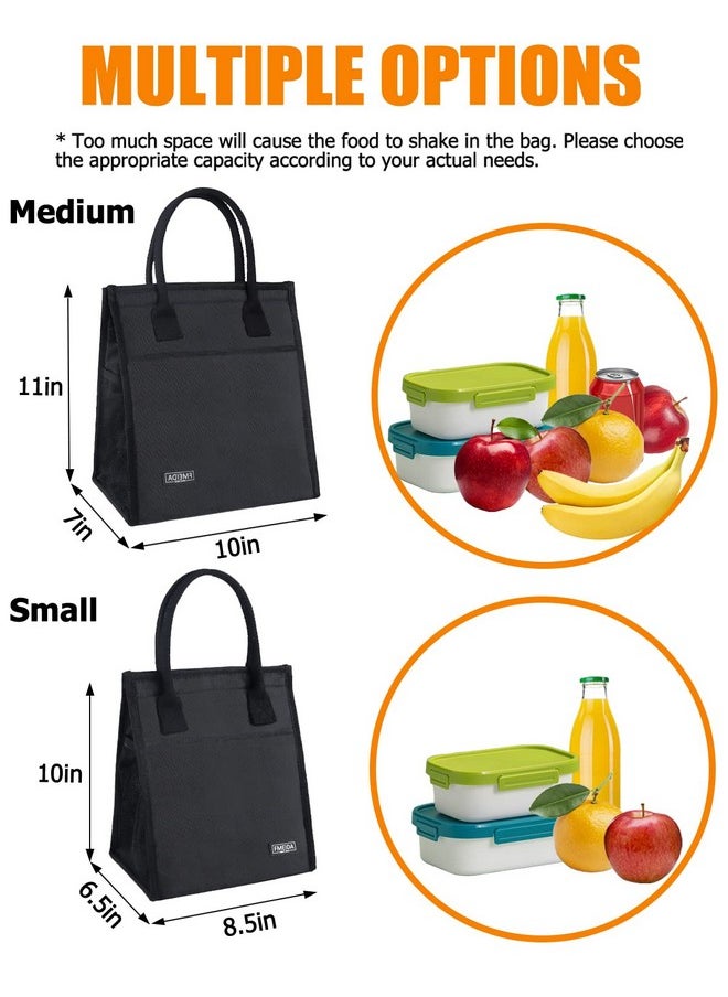 Lunch Bag, Insulated Lunch Bag Women, Small Lunch Bag, Thermal Black Lunch Bag With Side&Interior Pockets, Reusable Adult Lunch Tote Bags For Women Men Office Work College Beach Travel