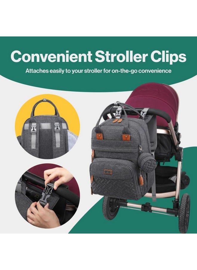 Diaper Bag Backpack - Multi Function Waterproof Diaper Bag, Travel Essentials Baby Tote With Changing Pad, Stroller Straps & Pacifier Case - Unisex, Dark Gray