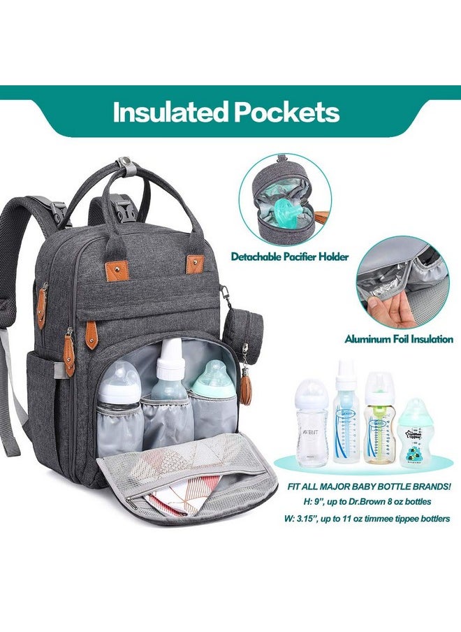 Diaper Bag Backpack - Multi Function Waterproof Diaper Bag, Travel Essentials Baby Tote With Changing Pad, Stroller Straps & Pacifier Case - Unisex, Dark Gray