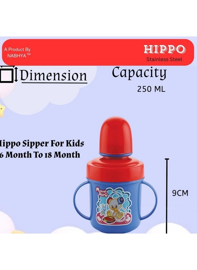 Hippo Stainless Steel Baby Spout Sipper Cup For Kids Age 3 Months To 18 Months 250 Ml (Blue)