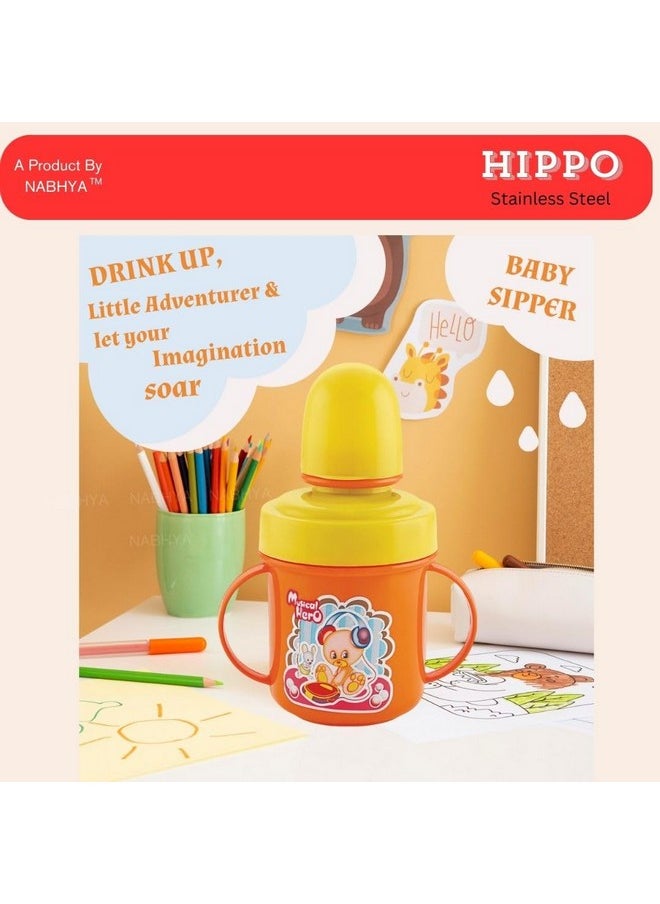 Hippo Stainless Steel Baby Spout Sipper Cup For Kids Age 3 Months To 18 Months 250 Ml (Orange)