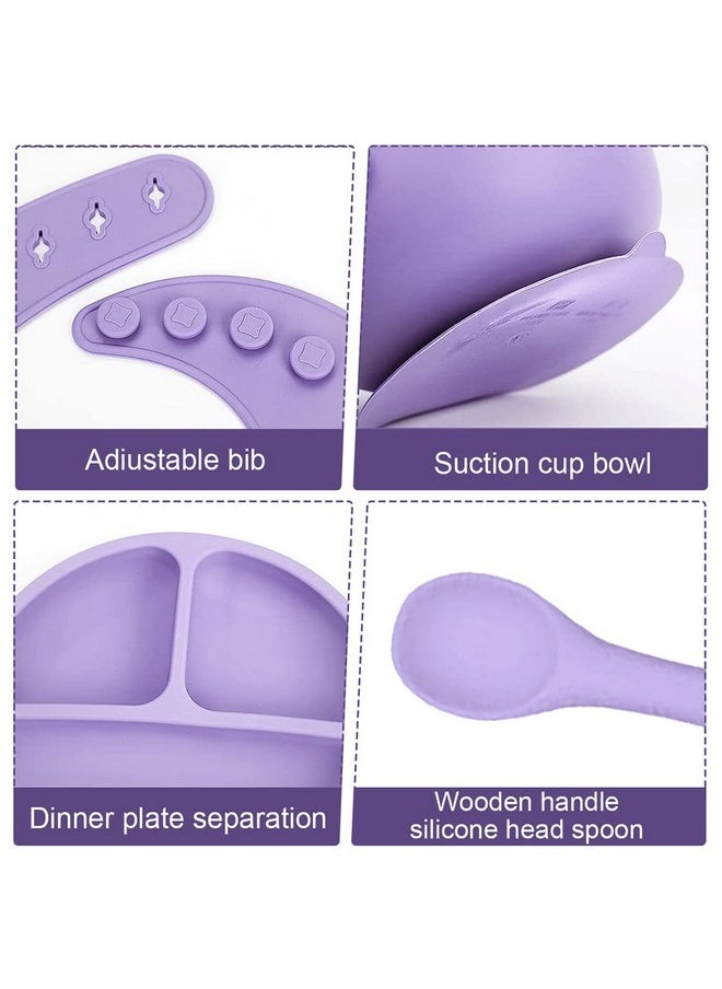 ® 5Pcs Silicone Tableware Kit For Baby Foodgrade Silicone Tableware Kit Baby Plate & Bowl With Sucker, Cup, Spoon, Bib Food Grade Silicone Bpa-Free Dishwasher & Microwave Safe Baby Product