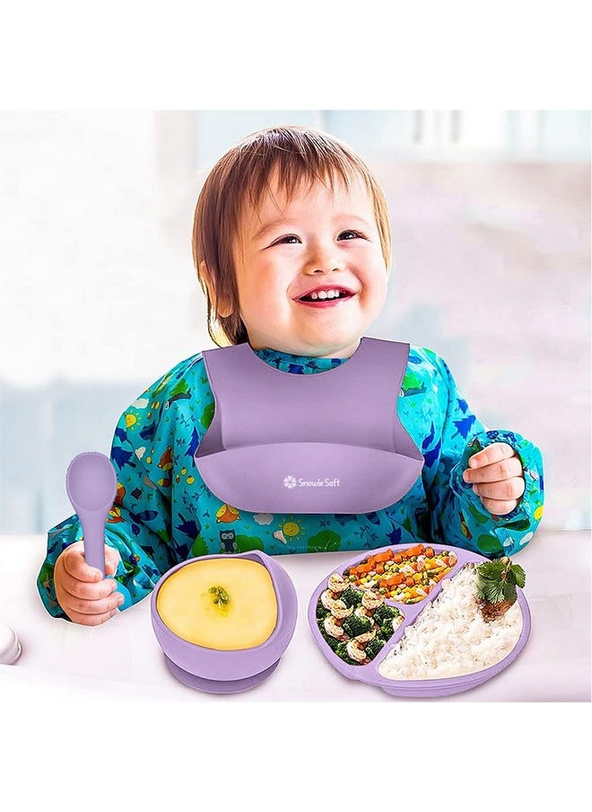 ® 5Pcs Silicone Tableware Kit For Baby Foodgrade Silicone Tableware Kit Baby Plate & Bowl With Sucker, Cup, Spoon, Bib Food Grade Silicone Bpa-Free Dishwasher & Microwave Safe Baby Product