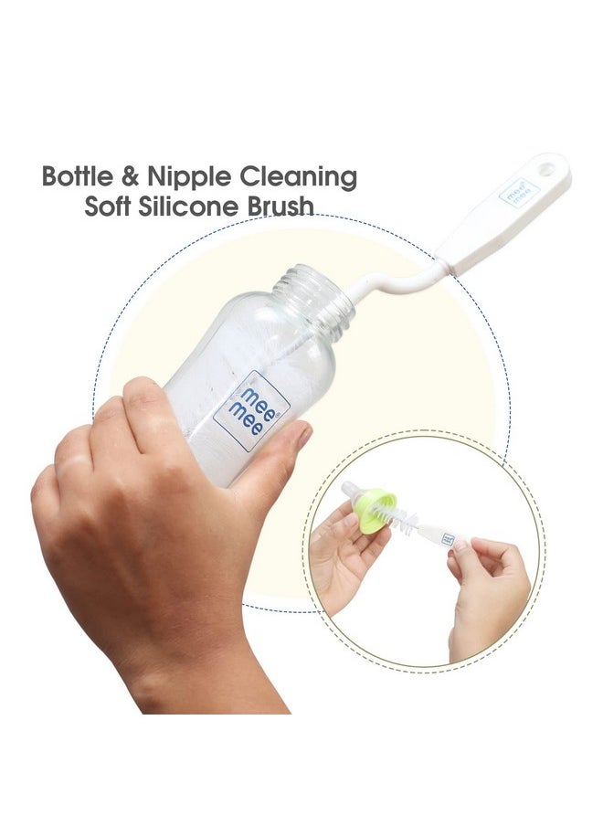 360° Movable Silicone Bristle Baby Feeding Bottle Cleaning Brush & Nipple Cleaner | Ergonomic Handle | Easy To Clean Narrow & Wide Neck Feeding Bottles | Bpa Free, Easy Hanging Storage (White)