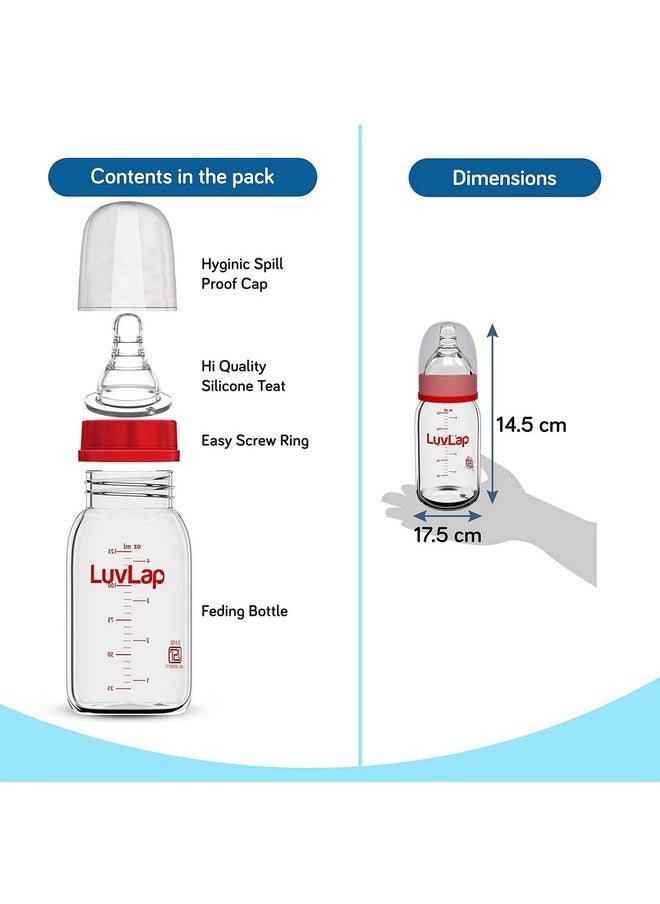 Essential Slim Neck Glass Feeding Bottle, 125Ml, 0M+/Babies Upto 3 Years, Made Of Borosilicate Glass, Bpa Free, Ergonomic Shape Is Easy To Hold, With Anti Colic Nipple, Pack Of 2, White & Red