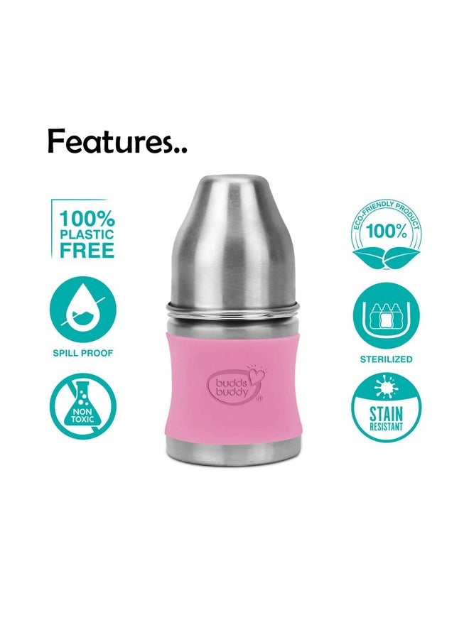 Magnum Plus Stainless Steel 2 In 1 Wide Neck Baby Feeding Bottle With Extra Spout Sipper, 125Ml, Pink