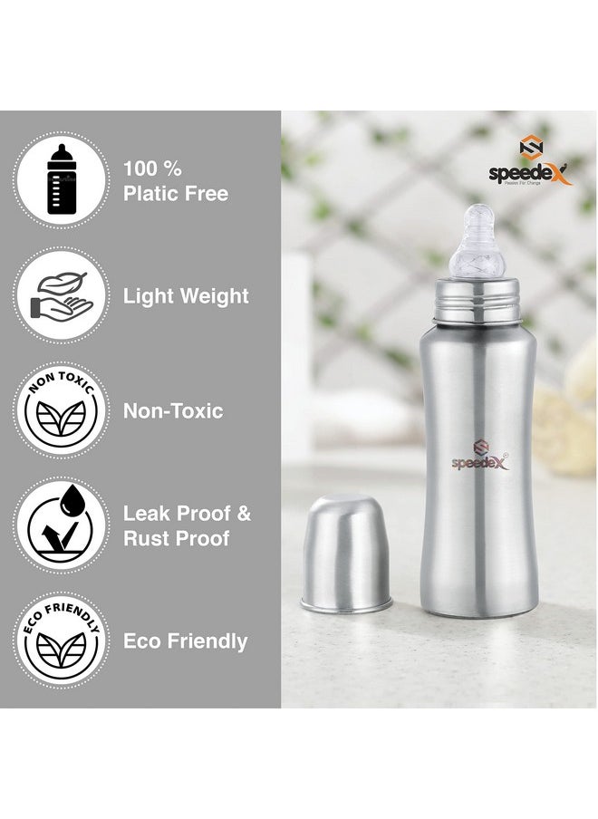 Stainless Steel Baby Feeding Bottle And Cleaning Brush Combo With Internal Ml Marking (240 Ml With Brush 1 Extra Nipple Free)