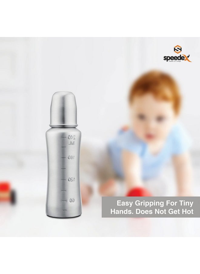 Stainless Steel Baby Feeding Bottle And Cleaning Brush Combo With Internal Ml Marking (240 Ml With Brush 1 Extra Nipple Free)