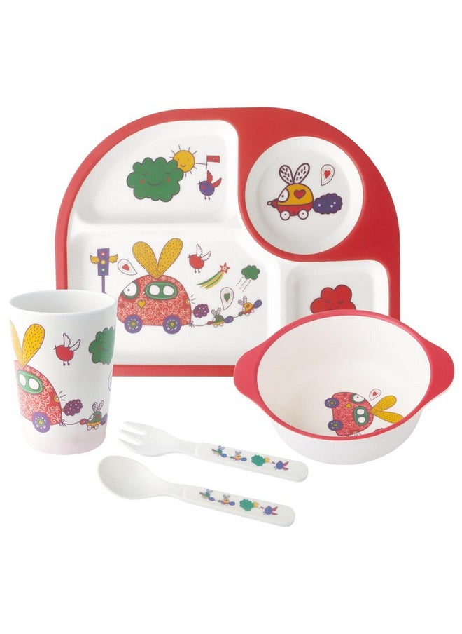 Melamine Kids Dinnerware Set,5Pcs Toddler Dinnerware Set,Baby Plate Bowl Cup Spoon Fork Set Dishware,Baby Bowl,Cup,Fork And Spoon