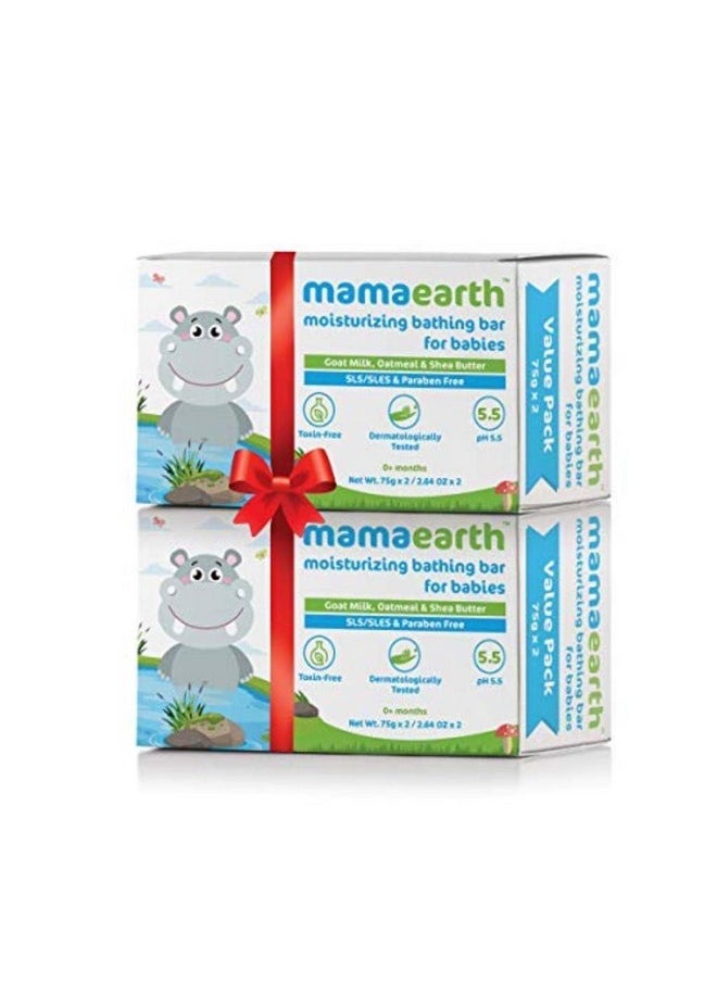 Moisturizing Bathing Bar Soap For Babies - 75G (Pack Of 4) | Infused With Goat Milk, Oatmeal & Shea Butter | Cleanses Gently, Retains Moisture, Ph Balanced At 5.5