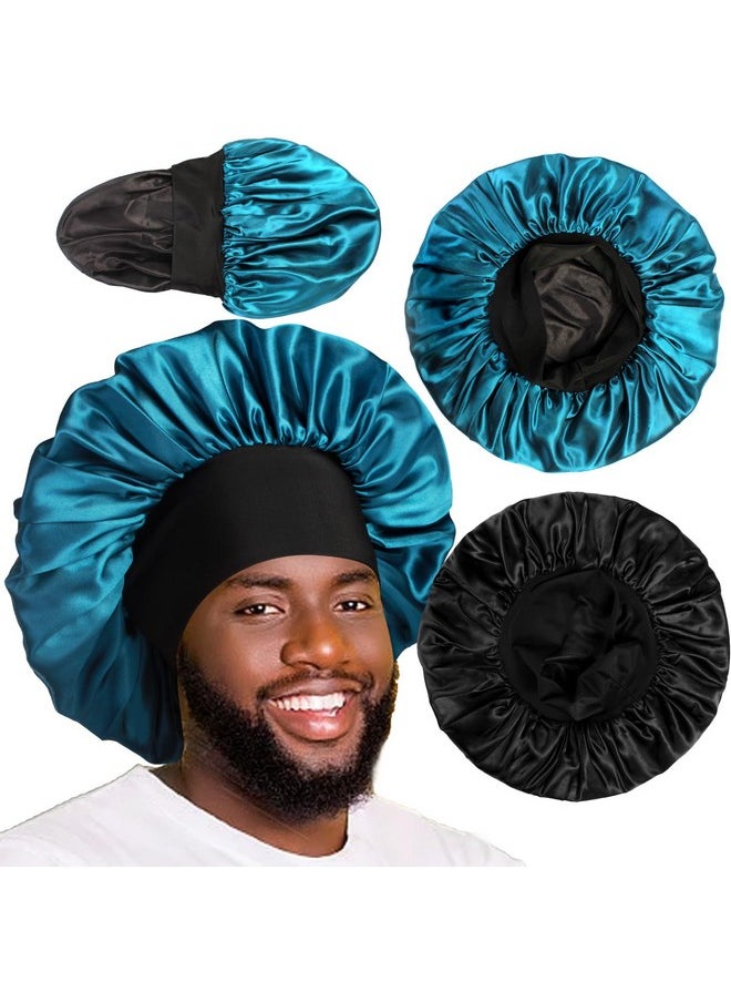 2Pcs Bonnets For Men, Double Layer Hair Bonnet Satin Bonnet For Women Curly Hair Braids, A